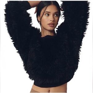 Daily Practice by Anthropology Relaxed Sweatshirt Black Fuzzy Sweater NWT